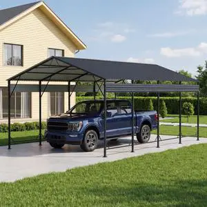 12x20 FT Metal Carport, Heavy Duty Car Canopy with Galvanized Steel Roof, Reinforced Base Frame, All-Weather Garage, Outdoor Shelter for Cars, Trucks, Boats, Tractors & RV (Black) 12x20 FT Metal Carport, Heavy Duty Car Canopy with Galvanized Steel Roof, Reinforced Base Frame, All-Weather Garage, Outdoor Shelter for Cars, Trucks, Boats, Tractors & RV (Black)