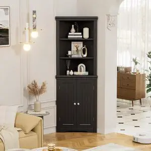 Corner Cabinet, Freestanding Corner Shelf with 2 Doors and 3 Shelves, Bathroom Corner Storage Cabinet for Bathroom, Living Room, Kitchen (Espresso) Corner Cabinet, Freestanding Corner Shelf with 2 Doors and 3 Shelves, Bathroom Corner Storage Cabinet for Bathroom, Living Room, Kitchen (Espresso)