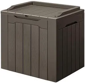 30 Gallon Small Deck Box Outdoor Waterproof Resin Storage Box Lockable Storage Container Outside Package Delivery (Brown) 30 Gallon Small Deck Box Outdoor Waterproof Resin Storage Box Lockable Storage Container Outside Package Delivery (Brown)