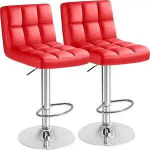 Bar Stools Modern Pu Leather Swivel Adjustable Hydraulic Bar Stool Square Counter Height Stool Set of 2 (Red) Bar Stools Modern Pu Leather Swivel Adjustable Hydraulic Bar Stool Square Counter Height Stool Set of 2 (Red)