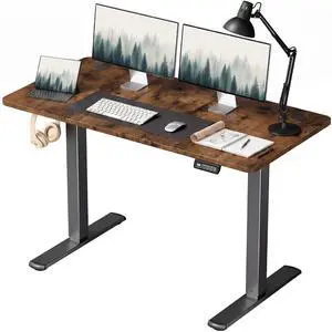 Electric Height Adjustable Standing Desk Large 48 x 24 Inches Sit Stand up Desk Home Office Computer Desk Memory Preset with T-Shaped Metal Bracke, Brown Electric Height Adjustable Standing Desk Large 48 x 24 Inches Sit Stand up Desk Home Office Computer Desk Memory Preset with T-Shaped Metal Bracke, Brown