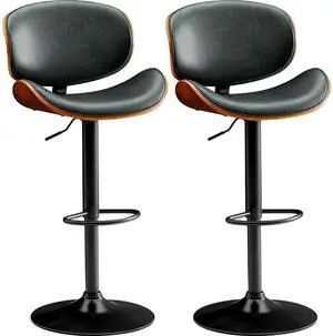 Bar Stools Set of 2 Adjustable Swivel Bentwood Barstools PU Leather Modern Bar Chairs with Back & Footrest for Bar, Kitchen Island, Dining Room (Grenn, Set of 2) Bar Stools Set of 2 Adjustable Swivel Bentwood Barstools PU Leather Modern Bar Chairs with Back & Footrest for Bar, Kitchen Island, Dining Room (Grenn, Set of 2)