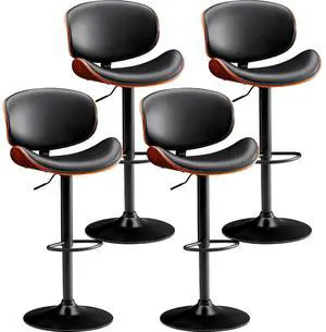 Bar Stools Set of 4 Adjustable Swivel Bentwood Barstools PU Leather Modern Bar Chairs with Back & Footrest for Bar, Kitchen Island, Dining Room (Black, Set of 4) Bar Stools Set of 4 Adjustable Swivel Bentwood Barstools PU Leather Modern Bar Chairs with Back & Footrest for Bar, Kitchen Island, Dining Room (Black, Set of 4)