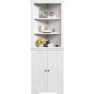 62" Corner Cabinet, Bathroom Storage Cabinet with 6 Adjustable Shelves & 2 Doors, Freestanding Corner Shelf for Living Room, Bathroom, Kitchen (White) 62" Corner Cabinet, Bathroom Storage Cabinet with 6 Adjustable Shelves & 2 Doors, Freestanding Corner Shelf for Living Room, Bathroom, Kitchen (White)