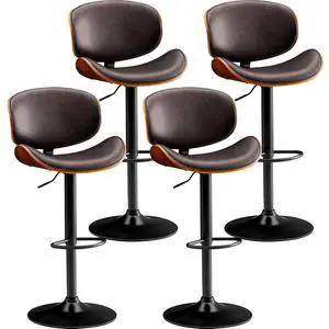 Bar Stools Set of 4 Adjustable Swivel Bentwood Barstools PU Leather Modern Bar Chairs with Back & Footrest for Bar, Kitchen Island, Dining Room (Brown, Set of 4) Bar Stools Set of 4 Adjustable Swivel Bentwood Barstools PU Leather Modern Bar Chairs with Back & Footrest for Bar, Kitchen Island, Dining Room (Brown, Set of 4)
