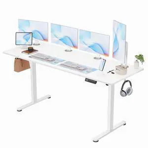 Electric Standing Desk, 63 x 24 Inches Sit Stand up Desk, Sit Stand Height Adjustable Home Office Desk with 4 Height Position Memory (White, 63) Electric Standing Desk, 63 x 24 Inches Sit Stand up Desk, Sit Stand Height Adjustable Home Office Desk with 4 Height Position Memory (White, 63)
