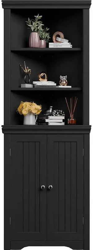 62" Corner Cabinet, Bathroom Storage Cabinet with 6 Adjustable Shelves & 2 Doors, Freestanding Corner Shelf for Living Room, Bathroom, Kitchen (Black) 62" Corner Cabinet, Bathroom Storage Cabinet with 6 Adjustable Shelves & 2 Doors, Freestanding Corner Shelf for Living Room, Bathroom, Kitchen (Black)