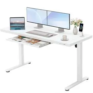 Electric Standing Desk with Drawers, Adjustable Height Home Office Sit Stand Desk with One-Piece Desktop & USB Charging Port for Computer Desks (White Desktop, 55 Inch) Electric Standing Desk with Drawers, Adjustable Height Home Office Sit Stand Desk with One-Piece Desktop & USB Charging Port for Computer Desks (White Desktop, 55 Inch)