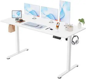 Electric Standing Desk, 55 x 24 Inches Sit Stand up Desk, Sit Stand Height Adjustable Home Office Desk with 4 Height Position Memory (White, 55) Electric Standing Desk, 55 x 24 Inches Sit Stand up Desk, Sit Stand Height Adjustable Home Office Desk with 4 Height Position Memory (White, 55)