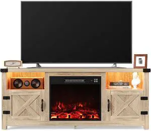 Entertainment Center with Fireplace, Fireplace TV Stand with Storage Cabinets and 2 Open Shelves, Modern Media TV Console for Living Room (Light Oak) Entertainment Center with Fireplace, Fireplace TV Stand with Storage Cabinets and 2 Open Shelves, Modern Media TV Console for Living Room (Light Oak)