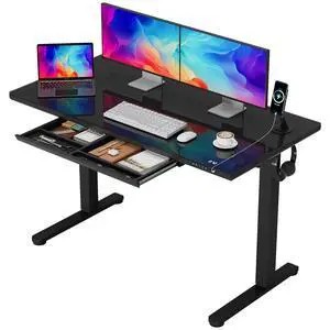 Glass Standing Desk with Drawers, Electric Adjustable Home Office Sit Stand Desk with One-Piece Desktop & USB Charging Port for Computer Desks (Black Glass, 48 Inch) Glass Standing Desk with Drawers, Electric Adjustable Home Office Sit Stand Desk with One-Piece Desktop & USB Charging Port for Computer Desks (Black Glass, 48 Inch)