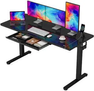 Glass Standing Desk with Drawers, Electric Adjustable Home Office Sit Stand Desk with One-Piece Desktop & USB Charging Port for Computer Desks (Black Glass, 55 Inch) Glass Standing Desk with Drawers, Electric Adjustable Home Office Sit Stand Desk with One-Piece Desktop & USB Charging Port for Computer Desks (Black Glass, 55 Inch)