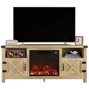 Entertainment Center with Fireplace, Fireplace TV Stand with Storage Cabinets and 2 Open Shelves, Modern Media TV Console for Living Room (Light Oak) Entertainment Center with Fireplace, Fireplace TV Stand with Storage Cabinets and 2 Open Shelves, Modern Media TV Console for Living Room (Light Oak)