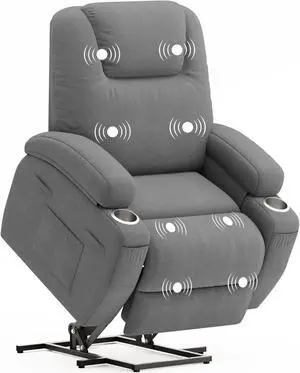 Power Lift Recliner Chair with Massage Ergonomic Recliner Chair for Elderly People, Single Sofa with Cup Holders, Side Pockets (Fabric, Gray) Power Lift Recliner Chair with Massage Ergonomic Recliner Chair for Elderly People, Single Sofa with Cup Holders, Side Pockets (Fabric, Gray)