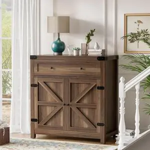 Coffee Bar Cabinet with Storage,Sideboard Buffet Cabinet with 1 Drawer and 2 Barn Doors,Kitchen Storage Cabinet for Kitchen, Living Room, Entryway (Brown) Coffee Bar Cabinet with Storage,Sideboard Buffet Cabinet with 1 Drawer and 2 Barn Doors,Kitchen Storage Cabinet for Kitchen, Living Room, Entryway (Brown)