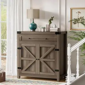 Sideboard Buffet Cabinet with Storage, Farmhouse Coffee Bar Cabinet with 1 Drawer and 2 Barn Doors, Barn Door Console Table, Storage Cabinet for Kitchen, Dining Room, Entryway (Rustic Oak) Sideboard Buffet Cabinet with Storage, Farmhouse Coffee Bar Cabinet with 1 Drawer and 2 Barn Doors, Barn Door Console Table, Storage Cabinet for Kitchen, Dining Room, Entryway (Rustic Oak)