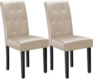 Ergonomic Dining Chairs Set of 2, PU Leather Dinning Room Chairs, Button Tufted Kitchen Chairs with Adjustable Wood Legs for Kitchen Living Room (Leather Beige, 2) Ergonomic Dining Chairs Set of 2, PU Leather Dinning Room Chairs, Button Tufted Kitchen Chairs with Adjustable Wood Legs for Kitchen Living Room (Leather Beige, 2)