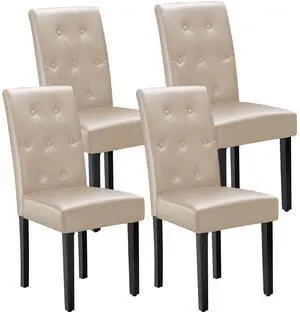 Ergonomic Dining Chairs Set of 4, PU Leather Dinning Room Chairs, Button Tufted Kitchen Chairs with Adjustable Wood Legs for Kitchen Living Room (Leather Beige, 4) Ergonomic Dining Chairs Set of 4, PU Leather Dinning Room Chairs, Button Tufted Kitchen Chairs with Adjustable Wood Legs for Kitchen Living Room (Leather Beige, 4)