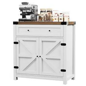 Coffee Bar Cabinet with Storage - 31.59" W Rustic Sideboard for Home Bar with Drawer&2 Doors, Wine Storage & Coffee Station, Farmhouse Buffet Cabinet for Kitchen, Dining Room (Brown & White) Coffee Bar Cabinet with Storage - 31.59" W Rustic Sideboard for Home Bar with Drawer&2 Doors, Wine Storage & Coffee Station, Farmhouse Buffet Cabinet for Kitchen, Dining Room (Brown & White)