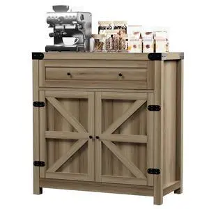 Bar Cabinet with Drawer & 2 Doors - 31.59" W Rustic Sideboard for Home Bar, Wine Storage & Coffee Station, Farmhouse Style Buffet Storage Cabinet for Kitchen, Dining Room (Oak) Bar Cabinet with Drawer & 2 Doors - 31.59" W Rustic Sideboard for Home Bar, Wine Storage & Coffee Station, Farmhouse Style Buffet Storage Cabinet for Kitchen, Dining Room (Oak)