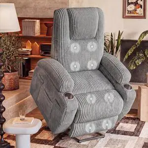 Electric Power Lift Recliner Chair with Massage for Elderly Corduroy Fabric Recliner Single Sofa with Cup Holders, Side Pockets and Remote Control for Living Room Bedroom (Gray) Electric Power Lift Recliner Chair with Massage for Elderly Corduroy Fabric Recliner Single Sofa with Cup Holders, Side Pockets and Remote Control for Living Room Bedroom (Gray)