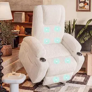 Electric Power Lift Recliner Chair with Massage for Elderly Corduroy Fabric Recliner Single Sofa with Cup Holders, Side Pockets and Remote Control for Living Room Bedroom (White) Electric Power Lift Recliner Chair with Massage for Elderly Corduroy Fabric Recliner Single Sofa with Cup Holders, Side Pockets and Remote Control for Living Room Bedroom (White)
