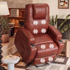 Electric Power Lift Recliner Chair with Massage for Elderly Corduroy Fabric Recliner Single Sofa with Cup Holders, Side Pockets and Remote Control for Living Room Bedroom (Leathaire, Brown) Electric Power Lift Recliner Chair with Massage for Elderly Corduroy Fabric Recliner Single Sofa with Cup Holders, Side Pockets and Remote Control for Living Room Bedroom (Leathaire, Brown)