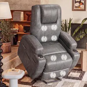 Electric Power Lift Recliner Chair with Massage for Elderly Corduroy Fabric Recliner Single Sofa with Cup Holders, Side Pockets and Remote Control for Living Room Bedroom (Leathaire, Light Gray) Electric Power Lift Recliner Chair with Massage for Elderly Corduroy Fabric Recliner Single Sofa with Cup Holders, Side Pockets and Remote Control for Living Room Bedroom (Leathaire, Light Gray)