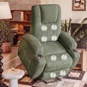 Electric Power Lift Recliner Chair with Massage for Elderly Corduroy Fabric Recliner Single Sofa with Cup Holders, Side Pockets and Remote Control for Living Room Bedroom (Green) Electric Power Lift Recliner Chair with Massage for Elderly Corduroy Fabric Recliner Single Sofa with Cup Holders, Side Pockets and Remote Control for Living Room Bedroom (Green)