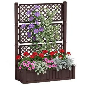 Raised Garden Bed with Trellis, Plastic Planter Box with Water Level Monitor for Climbing Plants, Flowers, Fruits, Ideal for Outdoor Patio, Balcony, Porch, 42.1" W x 58.9" H, Deep Brown Raised Garden Bed with Trellis, Plastic Planter Box with Water Level Monitor for Climbing Plants, Flowers, Fruits, Ideal for Outdoor Patio, Balcony, Porch, 42.1" W x 58.9" H, Deep Brown