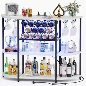 Wine Bar Cabinet for Liquor Bar Table Bar Cabinet with Lights and Outlet 4-Tier Storage Freestanding Wine Racks with Glass Holder Mini Bars for Home, Bar Wine Bar Cabinet for Liquor Bar Table Bar Cabinet with Lights and Outlet 4-Tier Storage Freestanding Wine Racks with Glass Holder Mini Bars for Home, Bar