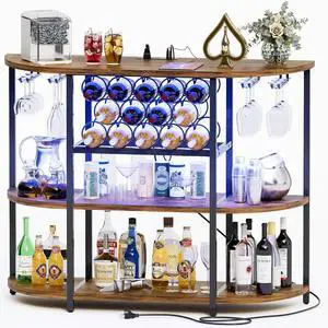 Wine Bar Cabinet for Liquor Bar Table Bar Cabinet with Lights and Outlet 4-Tier Storage Freestanding Wine Racks with Glass Holder Mini Bars for Home, Bar Wine Bar Cabinet for Liquor Bar Table Bar Cabinet with Lights and Outlet 4-Tier Storage Freestanding Wine Racks with Glass Holder Mini Bars for Home, Bar