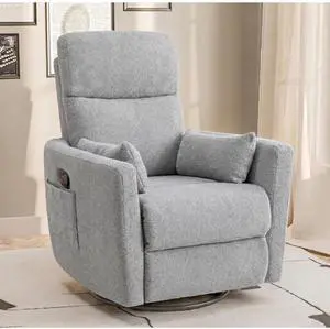 Swivel Recliner Chair, Massage Nursery Rocking Chair with 2 Pillows, Comfy Single Sofa Glider Rocking Chair with Side Pockets for Living Room (Fabric, Grey) Swivel Recliner Chair, Massage Nursery Rocking Chair with 2 Pillows, Comfy Single Sofa Glider Rocking Chair with Side Pockets for Living Room (Fabric, Grey)