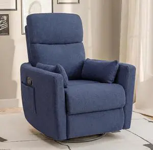 Swivel Recliner Chair, Massage Nursery Rocking Chair with 2 Pillows, Comfy Single Sofa Glider Rocking Chair with Side Pockets for Living Room (Fabric, Blue) Swivel Recliner Chair, Massage Nursery Rocking Chair with 2 Pillows, Comfy Single Sofa Glider Rocking Chair with Side Pockets for Living Room (Fabric, Blue)