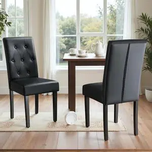 Upholstered Dining Chairs Set of 2, PU Leather Dinning Room Chairs, Button Tufted Kitchen Chairs with Adjustable Wood Legs for Dining Room/Living Room/Restaurant (Leather Black, 2) Upholstered Dining Chairs Set of 2, PU Leather Dinning Room Chairs, Button Tufted Kitchen Chairs with Adjustable Wood Legs for Dining Room/Living Room/Restaurant (Leather Black, 2)