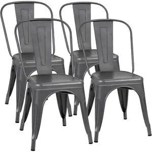 Metal Dining Chairs - Stackable Kitchen & Restaurant Side Chairs, Set of 4 (Grey) Metal Dining Chairs - Stackable Kitchen & Restaurant Side Chairs, Set of 4 (Grey)