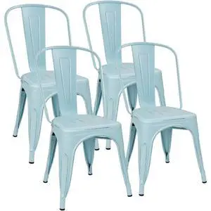 Metal Dining Chairs Indoor-Outdoor Use Stackable Side Chairs with Back Industrial Kitchen Classic Trattoria Chair Set of 4 (Distressed Blue) Metal Dining Chairs Indoor-Outdoor Use Stackable Side Chairs with Back Industrial Kitchen Classic Trattoria Chair Set of 4 (Distressed Blue)