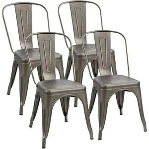 Metal Dining Chairs - Stackable Kitchen & Restaurant Side Chairs, Set of 4 (Gun Metal) Metal Dining Chairs - Stackable Kitchen & Restaurant Side Chairs, Set of 4 (Gun Metal)