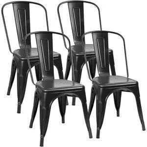 Metal Dining Chairs Indoor-Outdoor Use Stackable Side Chairs with Back Industrial Kitchen Classic Trattoria Chair Set of 4 (Black) Metal Dining Chairs Indoor-Outdoor Use Stackable Side Chairs with Back Industrial Kitchen Classic Trattoria Chair Set of 4 (Black)