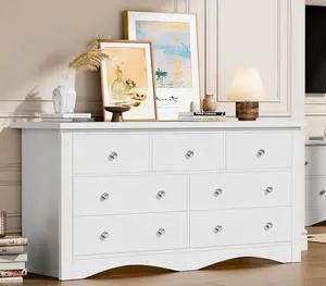 Dresser for Bedroom, 7 Drawer Dresser, Wood Dressers, Wide Chest of Drawer, Storage Drawers, Black Storage Organizer for Closet, Hallway (White) Dresser for Bedroom, 7 Drawer Dresser, Wood Dressers, Wide Chest of Drawer, Storage Drawers, Black Storage Organizer for Closet, Hallway (White)