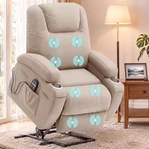 Power Lift Chair Massage Recliner Chairs for Elderly - Ergonomic Design with Cup Holders & Side Pockets, Remote Control (Beige) Power Lift Chair Massage Recliner Chairs for Elderly - Ergonomic Design with Cup Holders & Side Pockets, Remote Control (Beige)