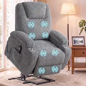 Power Lift Chair Massage Recliner Chairs for Elderly, Corduroy Ergonomic Design with Cup Holders & Side Pockets, Remote Control (Dark Gray) Power Lift Chair Massage Recliner Chairs for Elderly, Corduroy Ergonomic Design with Cup Holders & Side Pockets, Remote Control (Dark Gray)