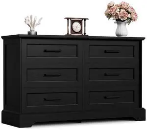 Farmhouse Dresser for Bedroom, 6 Drawers Dresser, Wood Chest of Drawers, 47.2" Wide Storage Dressers Organizer for Bedroom, Living Room, Dark Black Farmhouse Dresser for Bedroom, 6 Drawers Dresser, Wood Chest of Drawers, 47.2" Wide Storage Dressers Organizer for Bedroom, Living Room, Dark Black