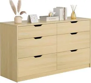 Dresser for Bedroom with 6 Drawers, 47.2" Modern Wood Chest of Drawers with Two Drawer Sizes, TV Stand for Living Room, Closet & Entryway, Natural Oak Dresser for Bedroom with 6 Drawers, 47.2" Modern Wood Chest of Drawers with Two Drawer Sizes, TV Stand for Living Room, Closet & Entryway, Natural Oak