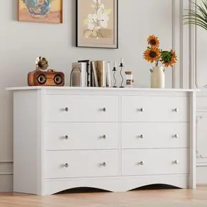 Dresser for Bedroom, 6 Wood Dresser, Chest of Drawers, for TV up to 65 inch, TV Stand Storage Chest of Drawers for Hallway Entryway (White) Dresser for Bedroom, 6 Wood Dresser, Chest of Drawers, for TV up to 65 inch, TV Stand Storage Chest of Drawers for Hallway Entryway (White)