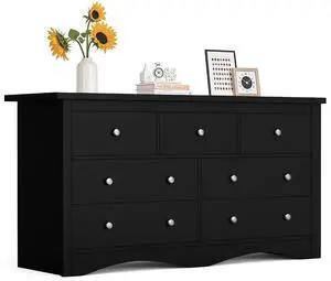 Dresser for Bedroom, 7 Wood Dresser, Chest of Drawers, for TV up to 65 inch, TV Stand Storage Chest of Drawers for Hallway Entryway (Black) Dresser for Bedroom, 7 Wood Dresser, Chest of Drawers, for TV up to 65 inch, TV Stand Storage Chest of Drawers for Hallway Entryway (Black)