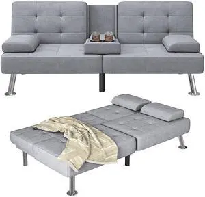 Futon Sofa Bed Adjustable Futon Couch Sleeper Sofa Bed for Living Room, Business Office, Recliner Sofas with Cup Holders (Fabric, Light Gray) Futon Sofa Bed Adjustable Futon Couch Sleeper Sofa Bed for Living Room, Business Office, Recliner Sofas with Cup Holders (Fabric, Light Gray)