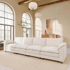 159" Modular Sectional Chenille Couches Linear Sofa with Double-Layer Cushion, 4-Seat Couch DIY Combination Couches for Living Room, Bedroom and Apartment (White-1, Linear Sofa) 159" Modular Sectional Chenille Couches Linear Sofa with Double-Layer Cushion, 4-Seat Couch DIY Combination Couches for Living Room, Bedroom and Apartment (White-1, Linear Sofa)
