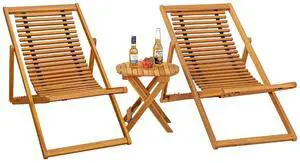 3-Piece Acacia Wood Patio Set, Chaise Lounge Chairs for 2 and Side Coffee Table, Adjustable and Foldable, for Pool, Beach, Backyard, No Assembly 3-Piece Acacia Wood Patio Set, Chaise Lounge Chairs for 2 and Side Coffee Table, Adjustable and Foldable, for Pool, Beach, Backyard, No Assembly