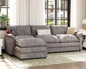 119" Modular Sectional Sofa,Cloud Couch with Ottoman,Chenille Sofas with Metal Frame,Convertible 3-Seater Couches for Living Room (Gray, L Shape) | Breathable material 119" Modular Sectional Sofa,Cloud Couch with Ottoman,Chenille Sofas with Metal Frame,Convertible 3-Seater Couches for Living Room (Gray, L Shape) | Breathable material